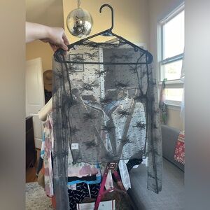 Dark Gray Floral Mesh Mock Neck